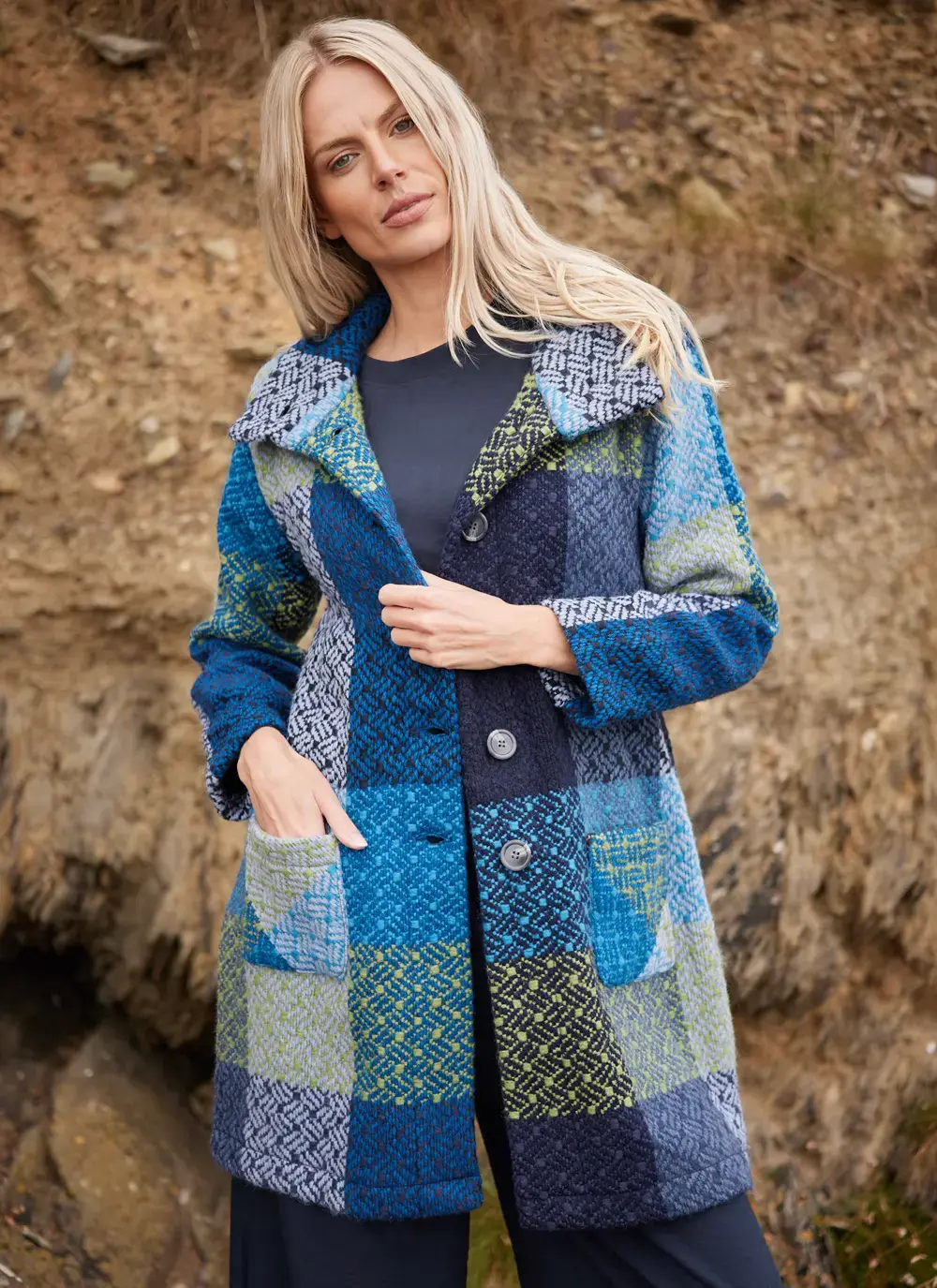 Multicolored Check Gemma Coatigan in Tara Blue 